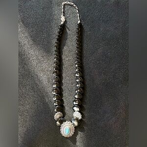 Show-stopper! Onyx, Sterling Silver, Turquoise necklace by Carolyn Pollack